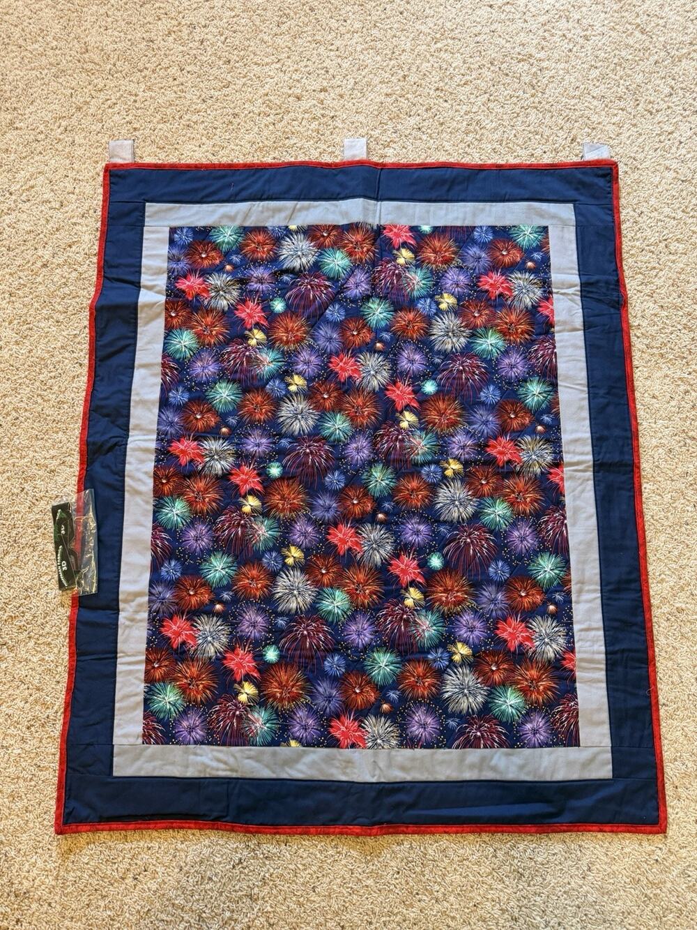 Hoffman Fabrics 3D Fireworks Quilted Wall Hanging 36x42 4th of July w/Glasses